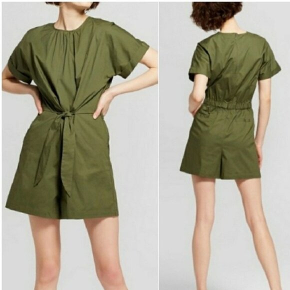 NWT MOSSIMO Olive Green Tie Front Romper Shorts - Picture 1 of 8